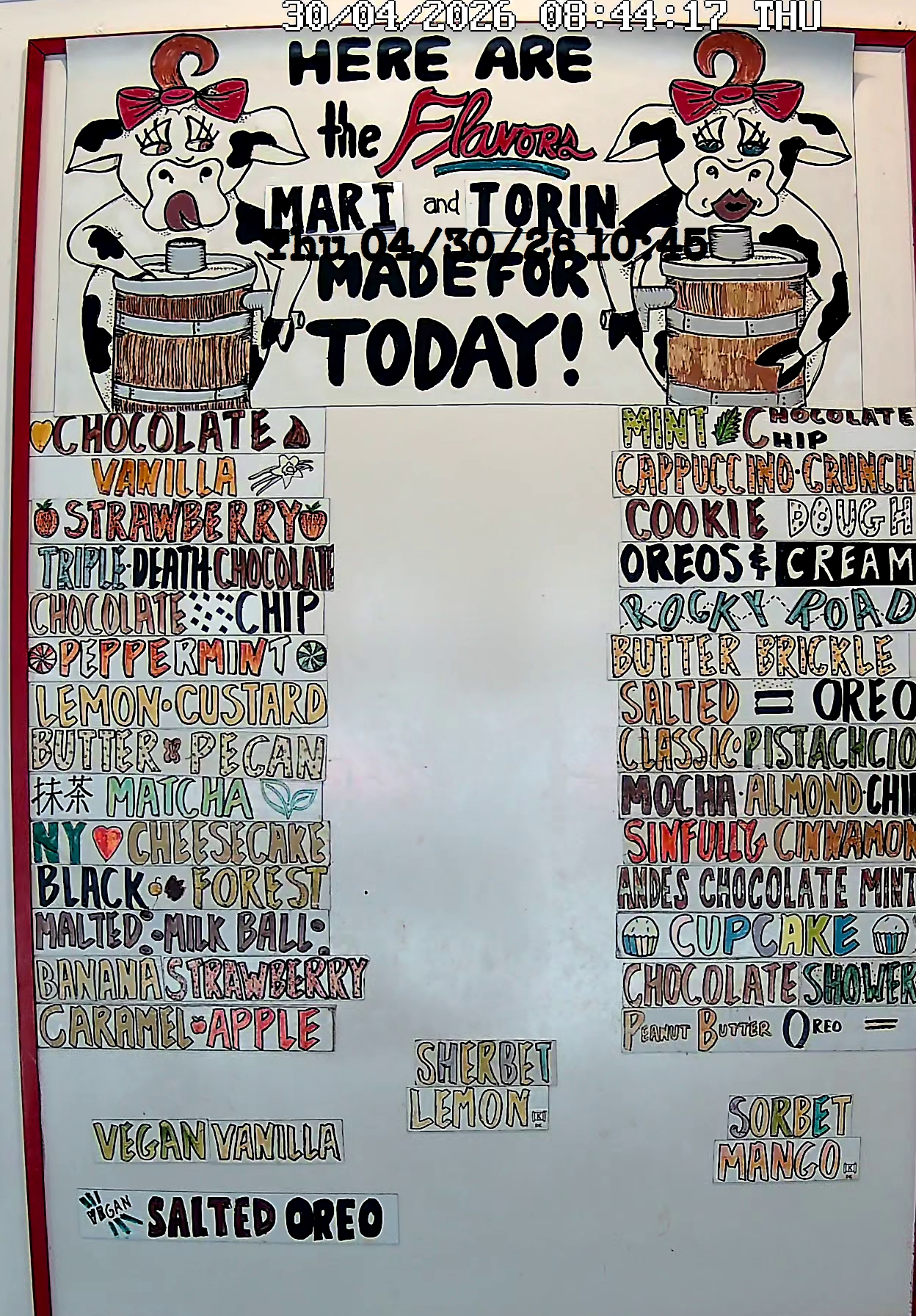 Bonnie Brae Ice Cream Flavors