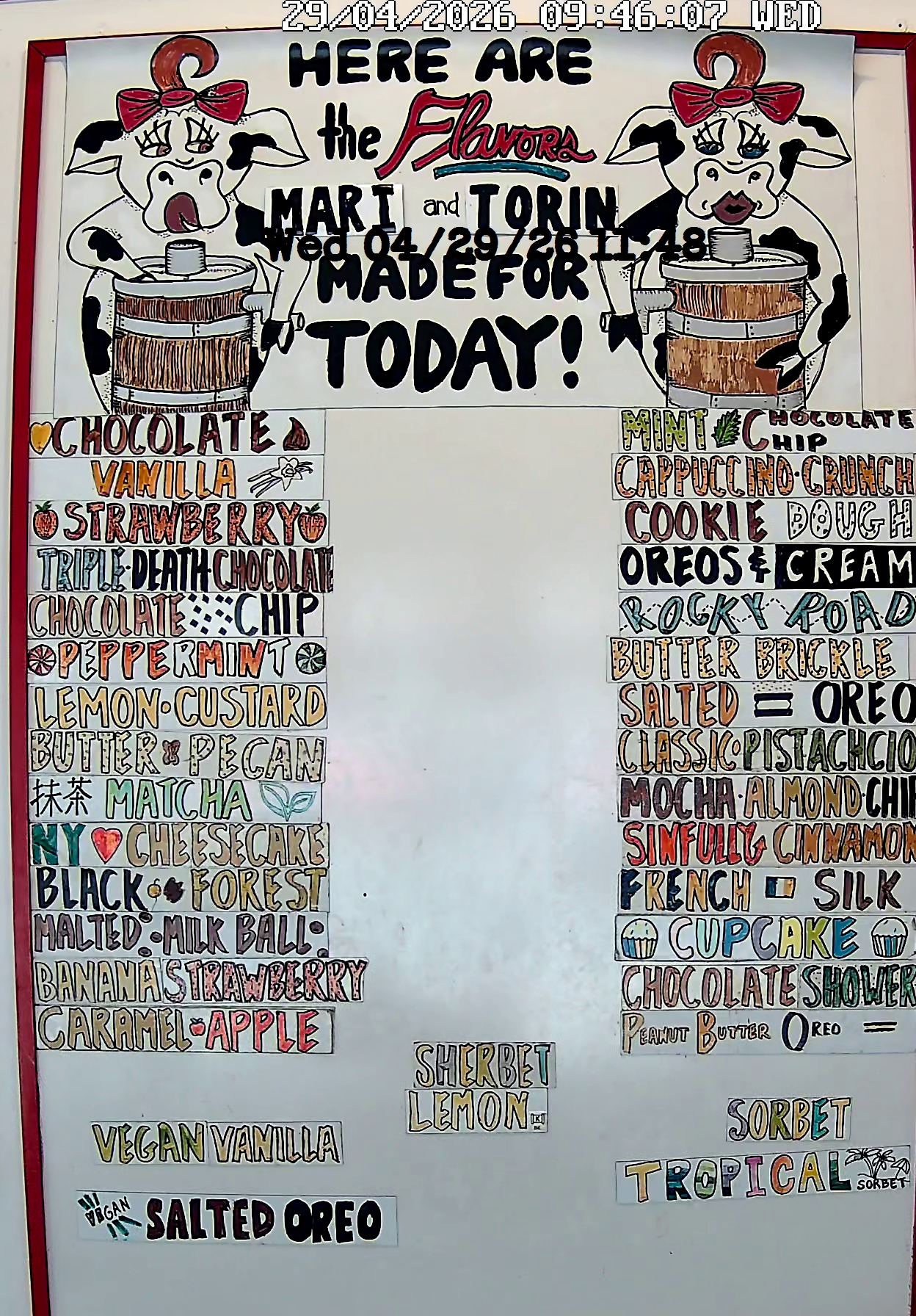 Bonnie Brae Ice Cream Flavors