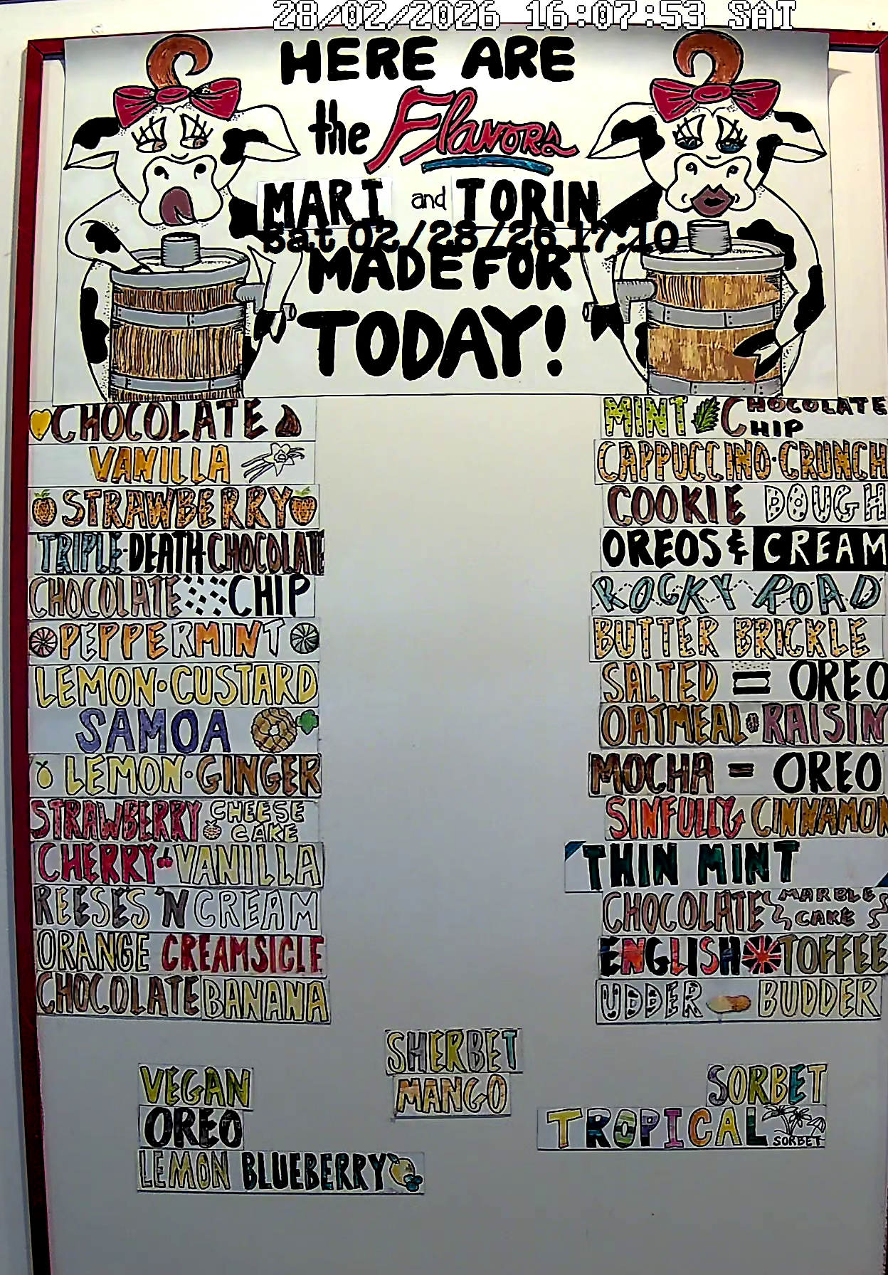 Bonnie Brae Ice Cream Flavors