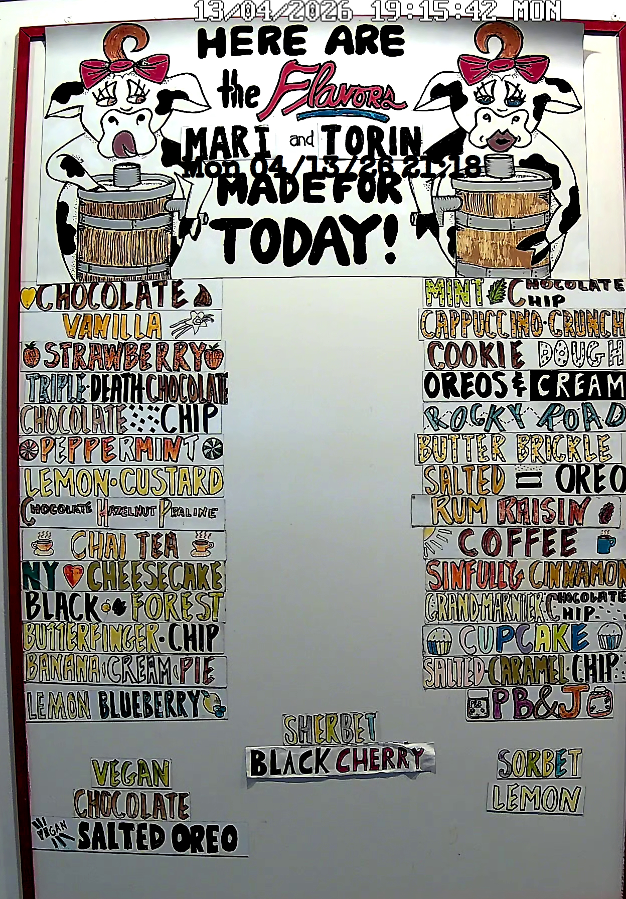 Bonnie Brae Ice Cream Flavors