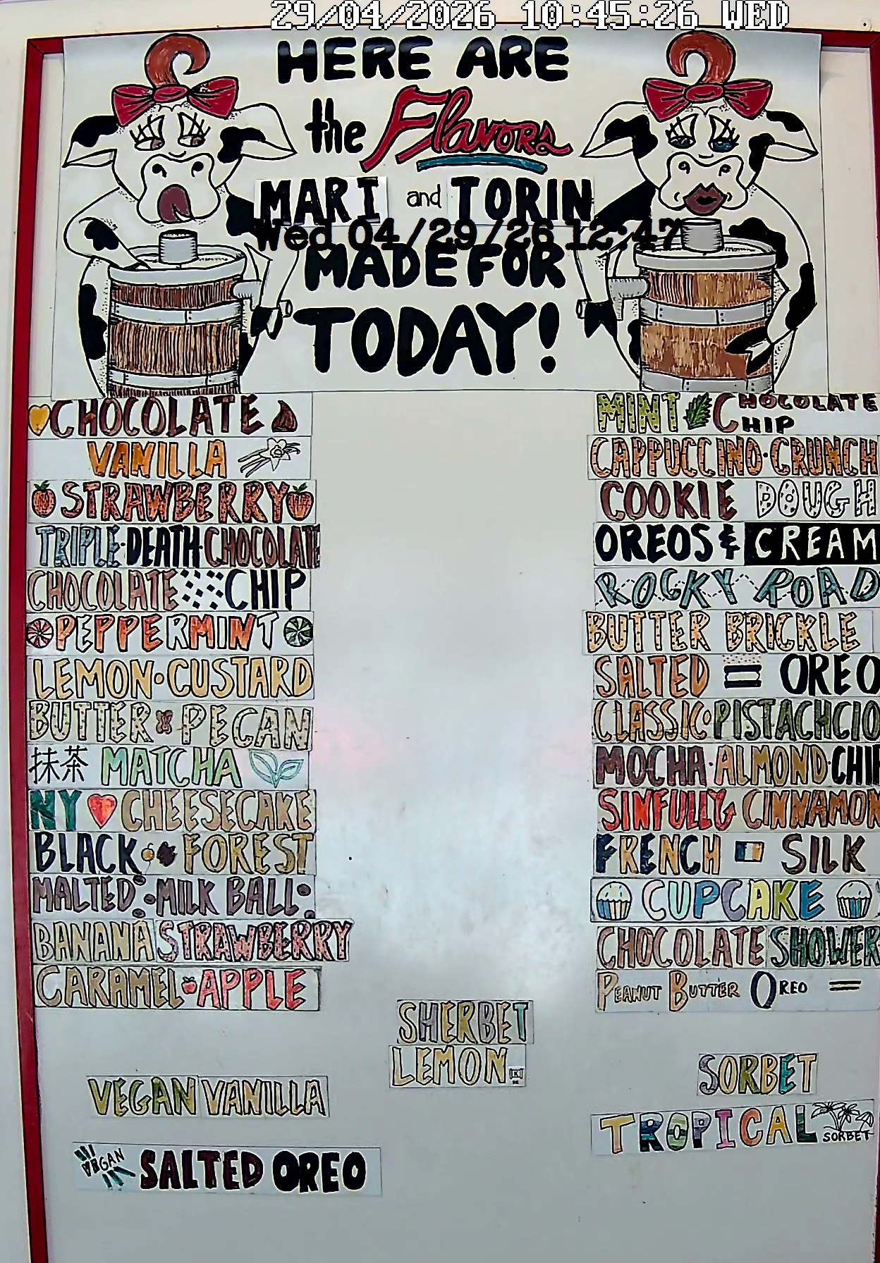 Bonnie Brae Ice Cream Flavors