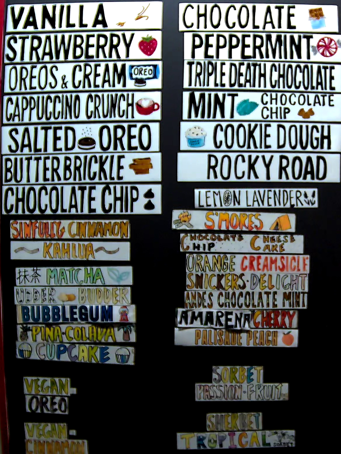 Bonnie Brae Ice Cream Flavors