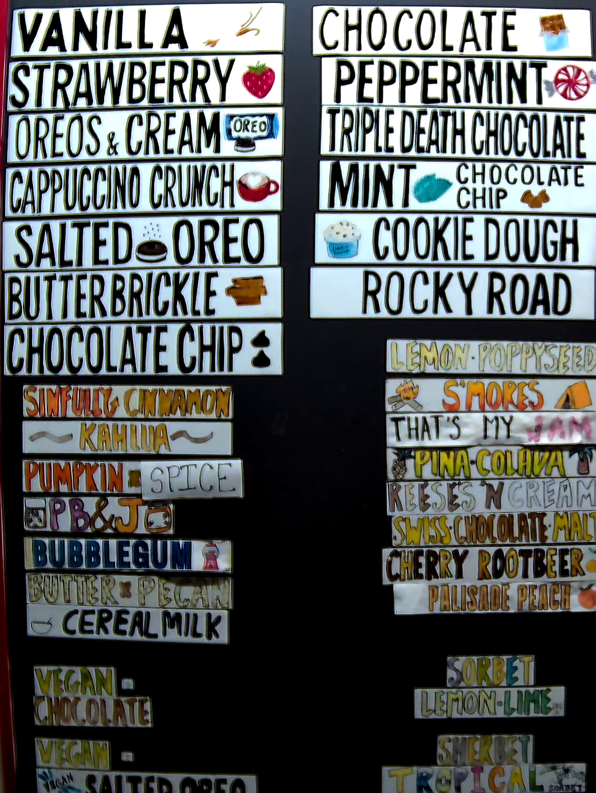 Bonnie Brae Ice Cream Flavors